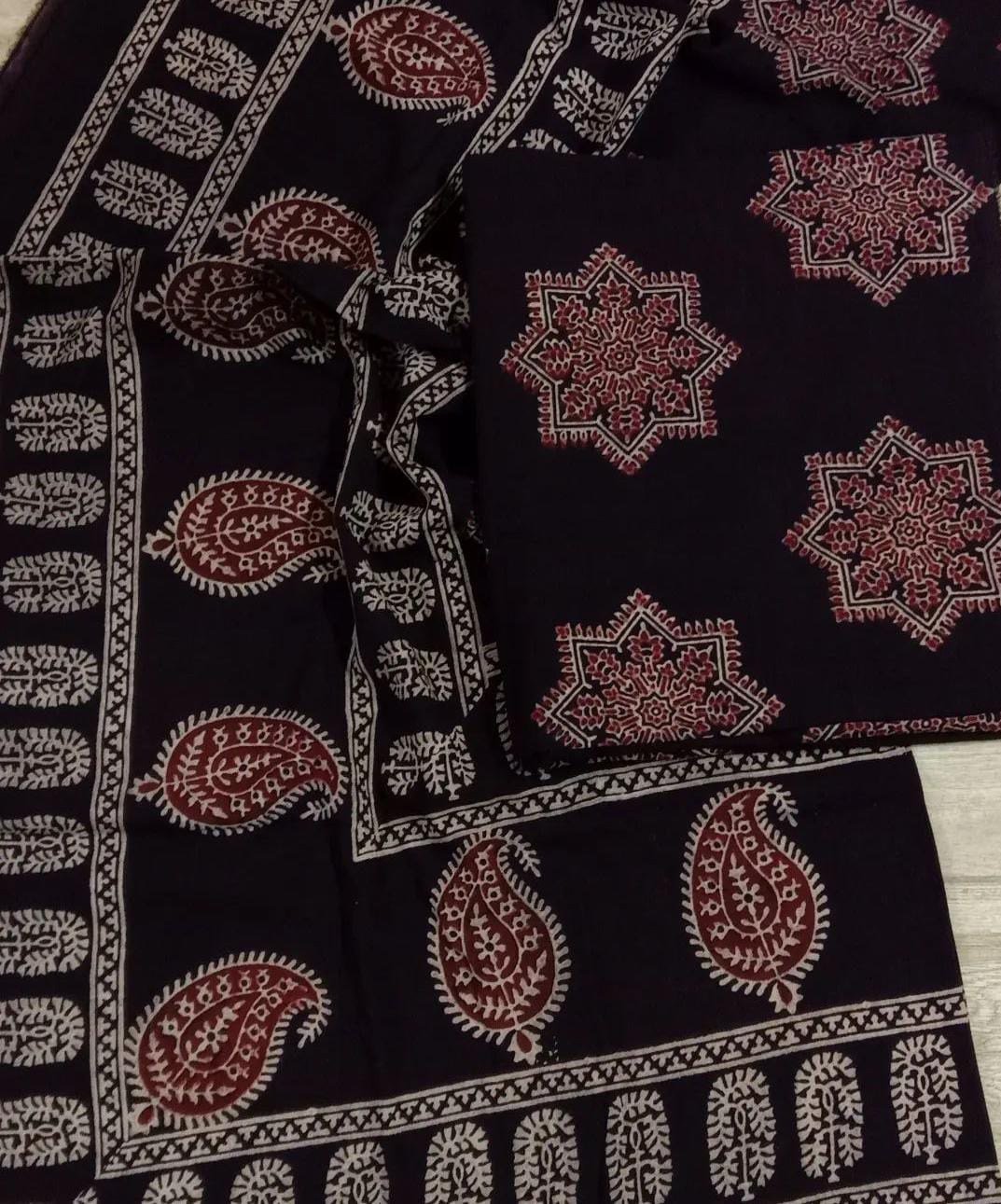 Winter Heritage Chic: Ajrak Block Print Suit Unstitched 2 pcs